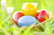 Painted easter eggs in a basket Painted easter eggs in a basket