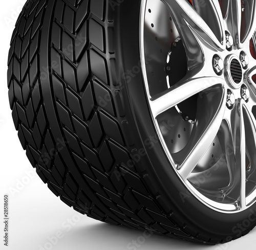 Illustration: Tire with alloy wheel - 3d render Tire with alloy wheel - 3d render