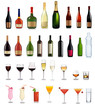 Set of different drinks and cocktails. Vector illustration. Set of different drinks and cocktails. Vector illustration.