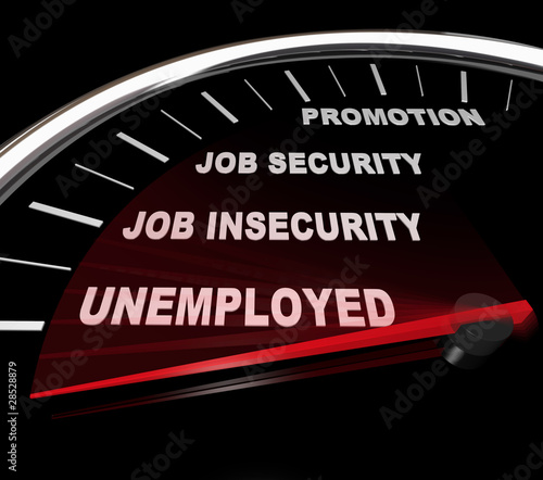 Illustration: Unemployment - Words on Speedometer Unemployment - Words on Speedometer