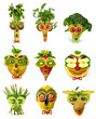 Fruit and vegetables faces set