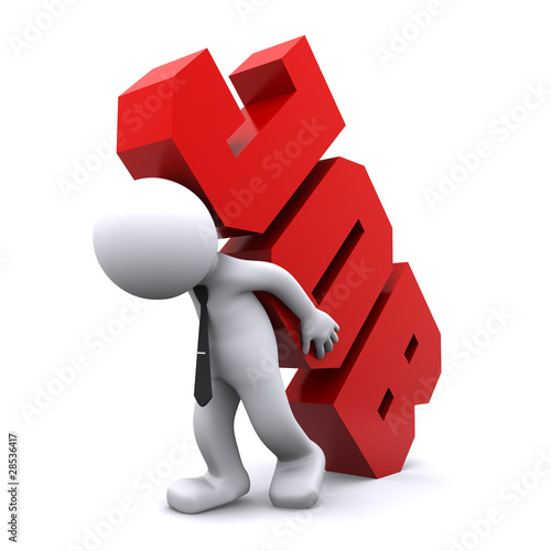 Illustration: 3d man carrying heavy job sign. Overworking concept. 3d man carrying heavy job sign. Overworking concept.