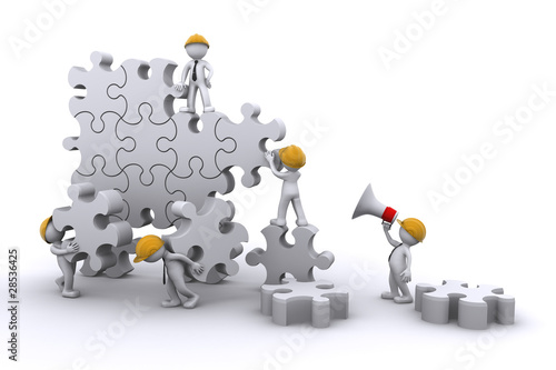 Illustration: business team building a puzzle. Business developing concept. business team building a puzzle. Business developing concept.
