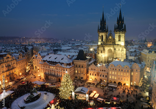 Photo: Old town square in Prague at Christmass time. Night. Old town square in Prague at Christmass time. Night.