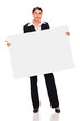 beautiful young business woman holding white board