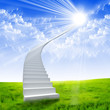 White ladder extending to a bright sky