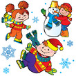Ice-skating children. Happy childhood. Vector art-illustration.