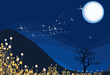 Night landscape with the moon, trees silhouette and stars Night landscape with the moon, trees silhouette and stars