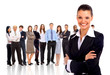 businesswoman and shis team isolated over a white