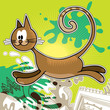 Vector: Illustrated background with funny cat. Illustrated background with funny cat.
