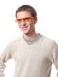Photo: smiling man with orange glasses isolated over white smiling man with orange glasses isolated over white