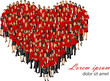 group of people wearing red clothes forming a big hear