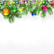 Christmas background with snow-covered branches of Christmas tre