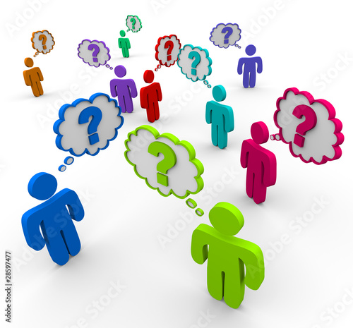 Illustration: Many People Thinking of Questions Many People Thinking of Questions