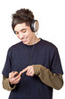 Jugendlicher mit Kopfhörer bedient MP3 Musik Player