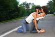 Photo: two girs at road two girs at road