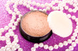 makeup powder on pink background