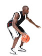 Young male basketball player in action against white