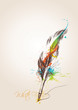 Pen in the form of the bird's feather on the beige background