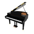 Real black grand piano isolated on white