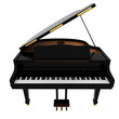 Real black grand piano isolated on white