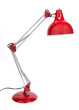 Red desk lamp with spiral type energy saving light. Red desk lamp with spiral type energy saving light.