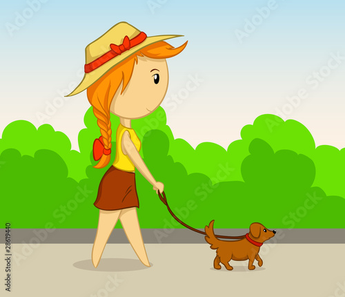 Cartoon Girl Dogs. Vector cartoon girl with dog
