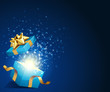 Open explore gift with fly stars vector background Open explore gift with fly stars vector background