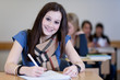 Happy Student has fun while working in classroom