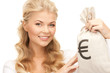 woman with euro signed bag woman with euro signed bag