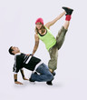 Teenagers dancing breakdance in action