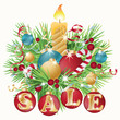 Christmas sale greeting card with balls and candle. vector Christmas sale greeting card with balls and candle. vector