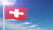 Switzerland flag waving. Sky background. Seamless loop.