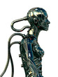 3d wired metal robot in profile isolated on white
