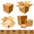 Cardboard boxes and signs.