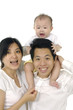 young happy family with baby playing and smile isolated