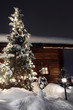 chalet con albero di natale e neve