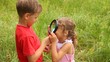 sister is looking at her brother through the lens