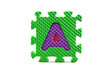 Alphabet puzzle pieces on white background