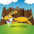 Vector: Funny dog running with bone. Funny dog running with bone.