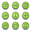 Travel web icons set 2, green glossy set