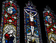 Detail of stained glass religious window in church