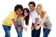 a group of two black boys and two caucasian girls with thumbs up