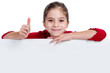 girl with thumb up holding empty board