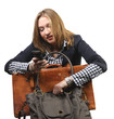 Photo: Young business woman with bag and suitcase Young business woman with bag and suitcase