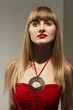 fashion beautiful woman with red dress and lipstick