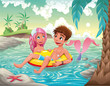 Boy and Mermaid in the sea. Vector illustration. Boy and Mermaid in the sea. Vector illustration.
