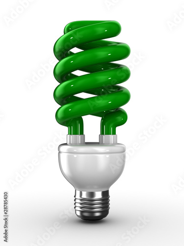 Illustration: energy saving bulb on white background. Isolated 3D image energy saving bulb on white background. Isolated 3D image
