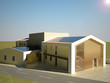 edificio ecostostenibile a pannelli solari render 3d progetto