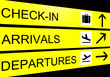 airport sign, arrivals, departure, check in